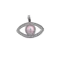 Silver-tone pink evil eye pendant necklace charm with sparkling crystal pavé finish. - Pink Enamel Black and White Pupil Eye Style (17)