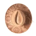 Detailed view of western cowgirl hat, laser-engraved pumpkin pattern, soft suede fabric. - M (56-58cm) / Camel