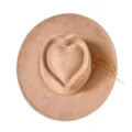 Wide-brim suede heart-top cowboy hat with tassel detail, top-down view showing unique retro design. - M (56-58cm) / Western Cowboy Hat (3150) / Camel