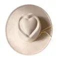 Detail view of a light beige faux suede western cowboy hat with a unique heart crown and fringe. - M (56-58cm) / Western Cowboy Hat (3150) / Beige