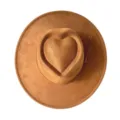 Close-up detail of brown suede western cowboy hat featuring unique heart-shaped crown design. - M (56-58cm) / Western Cowboy Hat (3150) / Khaki