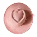 Close-up detail of the pink faux suede western cowboy hat featuring unique heart-shaped crown. - M (56-58cm) / Western Cowboy Hat (3150) / Pink