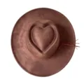 Close-up of brown suede western cowboy hat with heart crown and tassel detail, top view. - M (56-58cm) / Western Cowboy Hat (3150) / Coffee