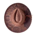 Halloween Kuerbis Laser graviert Retro Wildleder breite Krempe Cowboy Hut braune Fedora - M (56-58cm) / Kaffeebraun