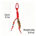Christmas braided keychain with metal letter charm, carabiner and colorful decorative beads. - Red Rope Rainbow Flat Beads Style (K2609-4)