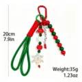 Christmas braided keychain wristlet with festive red green beads and snowflake pendant bag charm. - Christmas Color Contrast Woven Style (K2609-6)