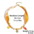 Boho yellow fabric scarf necklace with cute star and fish charms for summer vacation beach wear. - Orange Sea Sunlight (N2609-2)