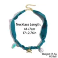 Turquoise fabric scarf necklace with fish, crab and pearl pendants, length 44+7cm. - Dark Blue Seaweed (N2609-4)
