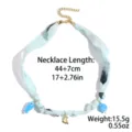Fashion resort style blue fabric silk scarf necklace with shell and fish pendants. - Ice Blue Sea Foam (N2609-3)
