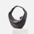 Dark brown leather croissant hobo bag, mini crescent shape with soft sheepskin texture. - S / Coffee
