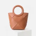 Brown woven leather handbag, geometric top-handle tote bag for women daily fashion - Brown