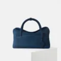 Τσάντα tote από μπλε σουέτ λεπτομέρεια, vintage τσάντα μαξιλάρι για καθημερινή εργασία. - Μπλε