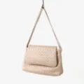 Sac bandoulière en cuir tressé, sac épaule élégant à rabat, style minimaliste quotidien. - Thé au lait