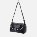 Elegant black leather underarm bag, versatile crossbody pillow bag for daily commute fashion. - Black