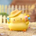 Cute yellow chick resin figurine variant, mini cartoon ornament with straw hat and ice cream. - 961 Ice Cream Cone