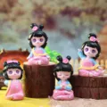 Cute mini resin ancient style girl figurines, perfect for car dashboard and desk decor. - 1003-19 Set of 4