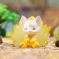 Cute resin nine-tailed fox figurine mini ornament for car dashboard desktop decor - BJ24 Yellow