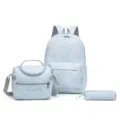 Conjunto de mochila escolar tie-dye azul claro de 3 piezas con bolsa de almuerzo y estuche. - Set de tres piezas / Azul