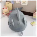Grey shark monster backpack, cute student school bag with 3D fins and embroidery details. - Gray
