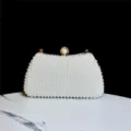Elegante borsa da sera a pochette di perle fatta a mano con chiusura in metallo per feste. - Bianco