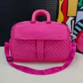 Pink polka dot travel duffel bag large capacity overnight weekender bag with shoulder strap - Rose Red