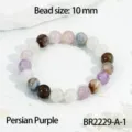 Gedetailleerd overzicht van de 10mm kleurrijke natuurstenen kralenarmband met levendige kralen. - Ronde Kraal Elastische Stijl (BR2229-A-1) / 10mm / Perzisch Paars