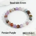 Kleurrijke edelsteen kralen armband detail met 8mm paarse kralen,elastische modieuze stijl. - Ronde Kraal Elastische Stijl (BR2229-B-1) / 8mm / Perzisch Paars