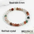 Kleurrijke natuurlijke kristalen kralen armband 6mm edelsteen elastische sieraden - Ronde Kraal Elastische Stijl (BR2229-C-3) / 6mm / Rode Haarkristal