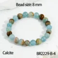 Kleurrijke natuurlijke calciet edelsteen kraal armband 8mm elastische sieraden detail - Ronde Kraal Elastische Stijl (BR2229-B-4) / 8mm / Blauw Calciet