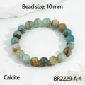 Natuurlijke 10mm blauwe calciet edelsteen kralen stretch armband gedetailleerd weergave. - Ronde Kraal Elastische Stijl (BR2229-A-4) / 10mm / Blauw Calciet