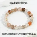Natuurlijke super seven zwarte kristal kralen armband, modieus sieraad van 10mm. - Ronde Kraal Elastische Stijl (BR2229-A-6) / 10mm / Zwarte Super Seven Kwarts
