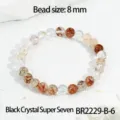 8mm Zwarte Kristal Super Seven Kwarts Edelsteen Stretch Kralen Armband Vrouwen Sieraden - 8mm / Zwarte Super Seven Kwarts