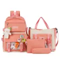 INS Canvas School Backpack Set for Girls Cute Japanese Style Multi-Piece Student Bookbags - Pink 4-Piece Set Without Gifts