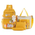 Cute canvas student backpack set with multiple pieces, yellow school bag for girls and boys. - Yellow 4-Piece Set with Pendant and Badges