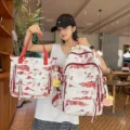 Ensemble sac à dos et sac cabas imprimé en toile pour femme étudiante grande capacité cartable - Ensemble 2 Pièces Avec Pendentif / Rouge
