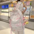 Sac à dos étudiant imprimé rose grande capacité cartable avec charms mignons et poches multiples - Sac à dos avec pendentif / Rose