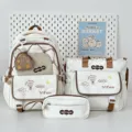 Lindo conjunto de mochila escolar blanca con bolso de hombro y estuche, elegante y funcional. - Set de tres piezas / Caqui