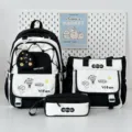 Ensemble de sac à dos scolaire noir et blanc, élégant cartable 3 pièces pour filles. - Ensemble trois pièces / Noir