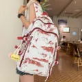 Sac à dos en toile pour femme grande capacité cartable avec imprimé encre rouge. - Sac à dos avec pendentif / Rouge