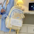 Sac à dos scolaire jaune et bleu pour fille avec multiples poches et pendentif mignon - Sac à dos / Jaune