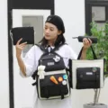 Canvas multi-piece school backpack set for students, stylish black and white casual daypack. - Opaque Black 4-Piece Set Without Gifts