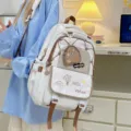 Joli sac à dos scolaire blanc en toile pour étudiants, sac de jour décontracté pour les filles. - Sac à dos / Kaki