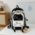 Sac à dos étudiant noir et blanc avec multi-poches, cartable tendance pour l'école. - Sac à dos / Noir