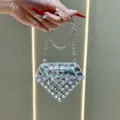 Mini Borsa da Sera in Strass Diamante Lucido Lussuosa Borsa a Catena per Donne - Stile Strass Quadrato / Argento
