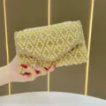 Elegante borsa da sera con perle e strass, borsetta a catena chic per feste. - Oro