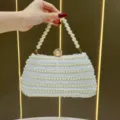 Borsa da sera bianca con perle di lusso elegante borsetta da sposa con manico perla - Bianco Argento