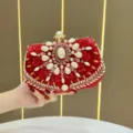 Rote Abendtasche mit Perlen und Strass elegante Clutch Handtasche für Party Hochzeit - Rot