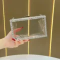 Borsa pochette trasparente in acrilico con strass, elegante borsa a tracolla catena festa - Argento