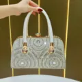 Luxury rhinestone evening handbag with top handle and sparkling crystal design for women. - White