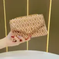 Elegante Borsa da Sera con Perle Strass Catena Dorata Pochette Donna per Matrimonio - Champagne